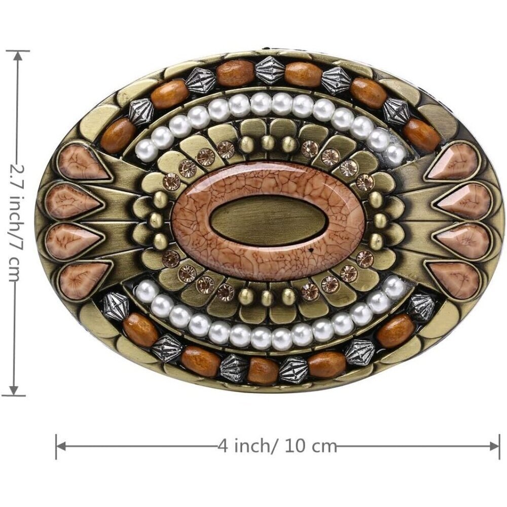 🆕Men's Celtic Indian Gemstone Totem Oval Style Cowboy Design Belt Buckle - Picture 4 of 6